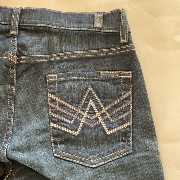 7 FOR ALL MANKIND A POCKET Bootcut Denim Jeans Womens Sz 29 Dark Wash Whiskered - Picture 4 of 12